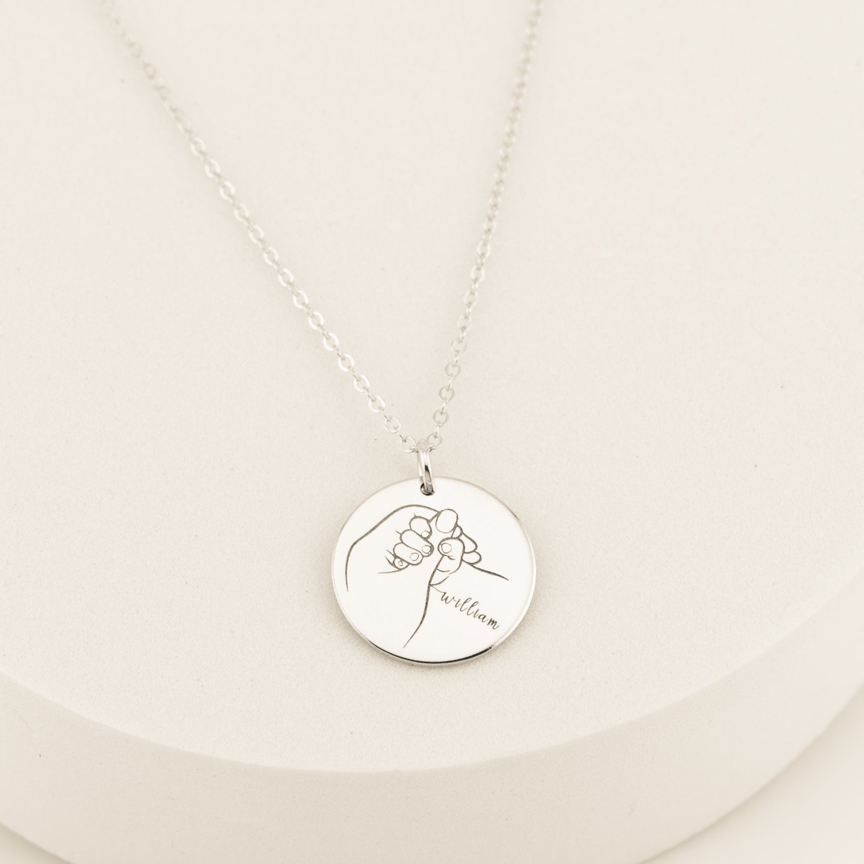 Mom and Child Holding Hands Necklace, 5/8" Disc