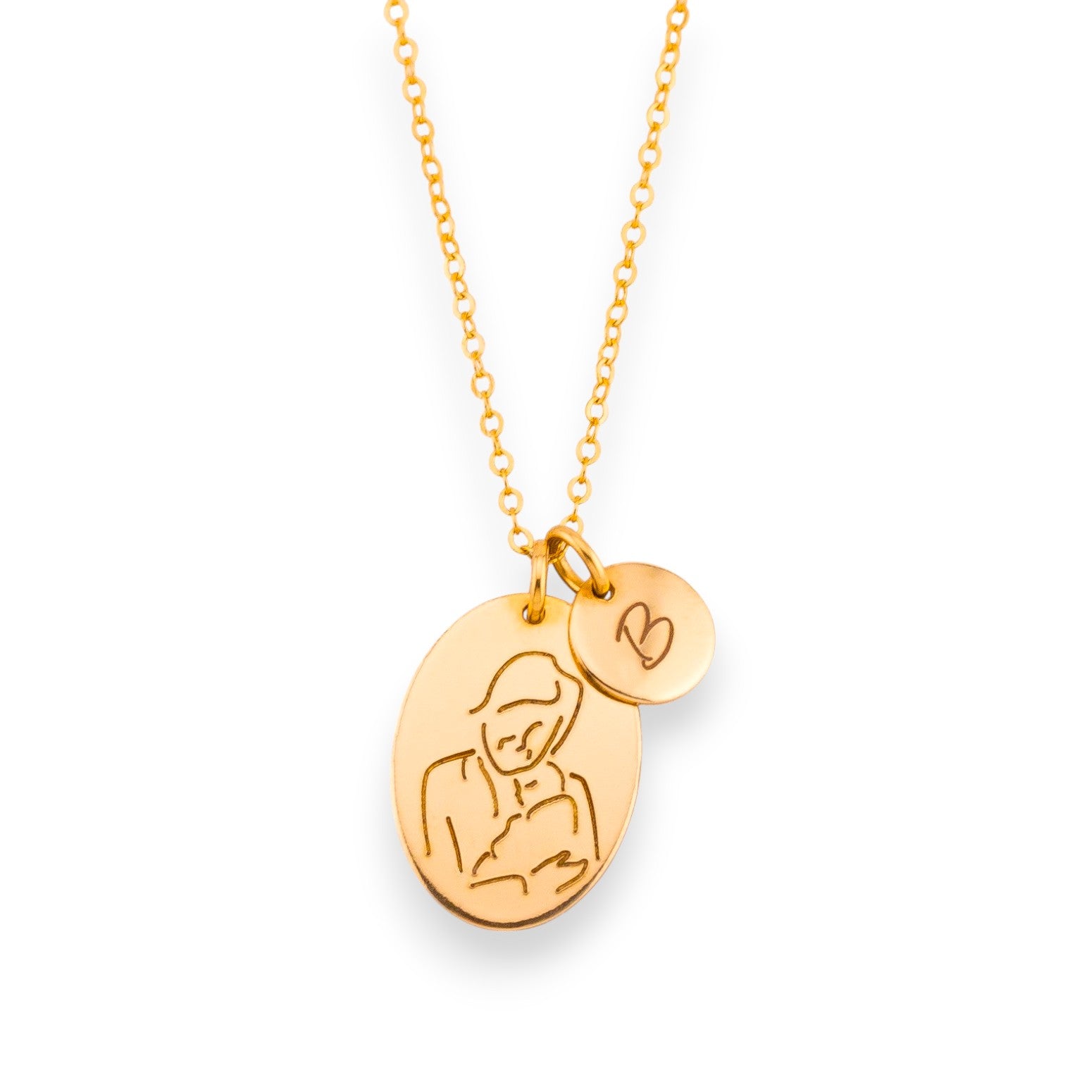 Grandmother Oval Disc Pendant Sketch Necklace