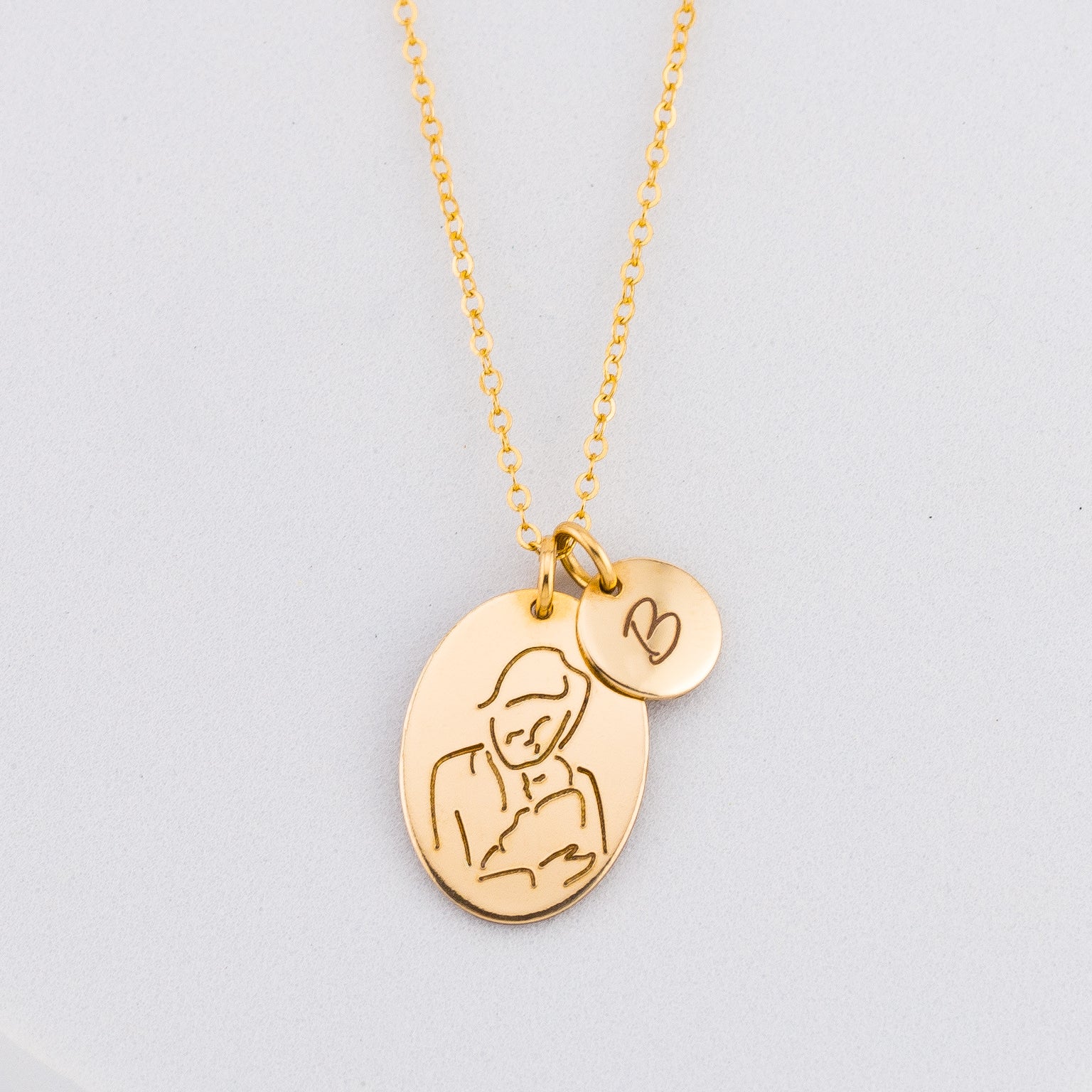Grandmother Oval Disc Pendant Sketch Necklace
