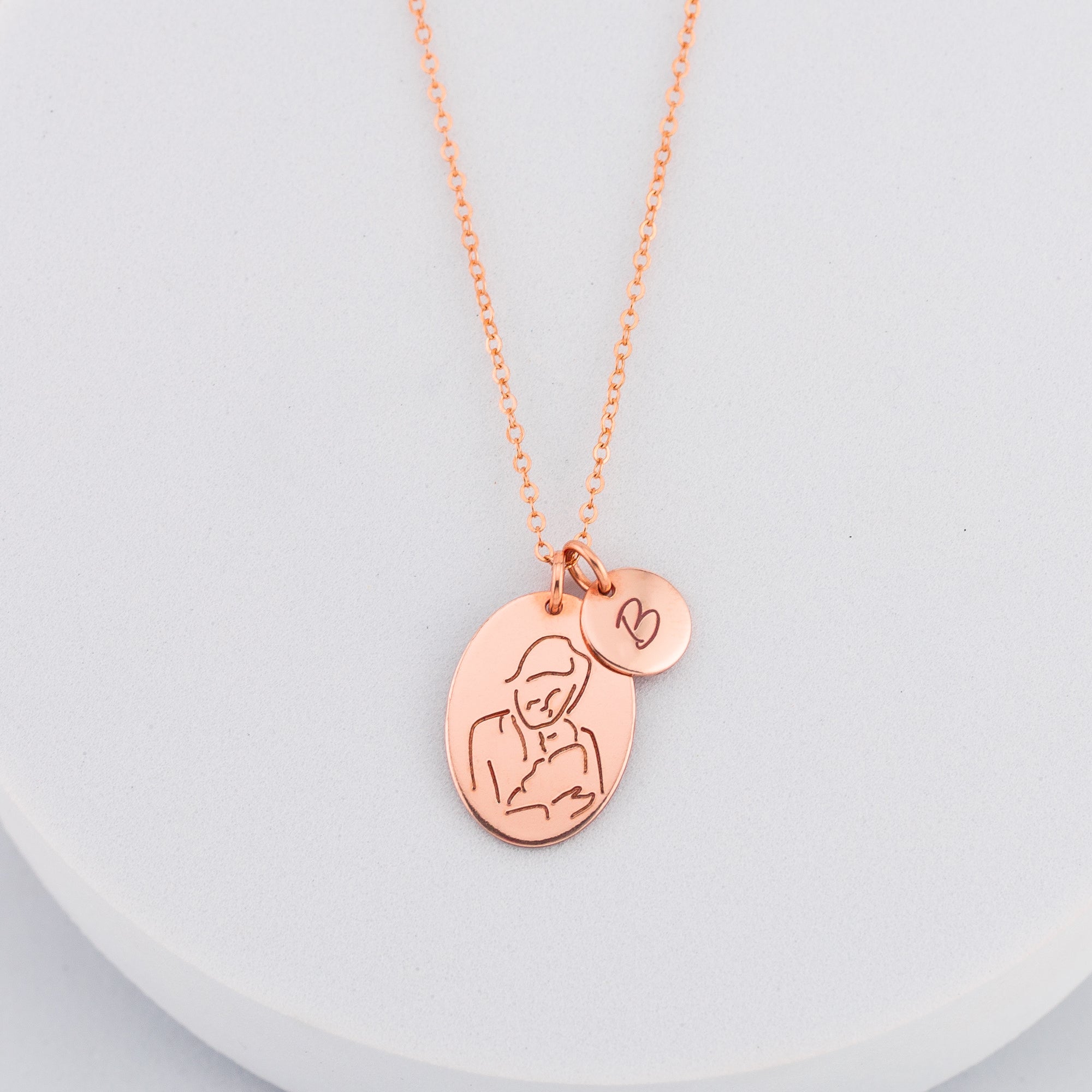 Grandmother Oval Disc Pendant Sketch Necklace