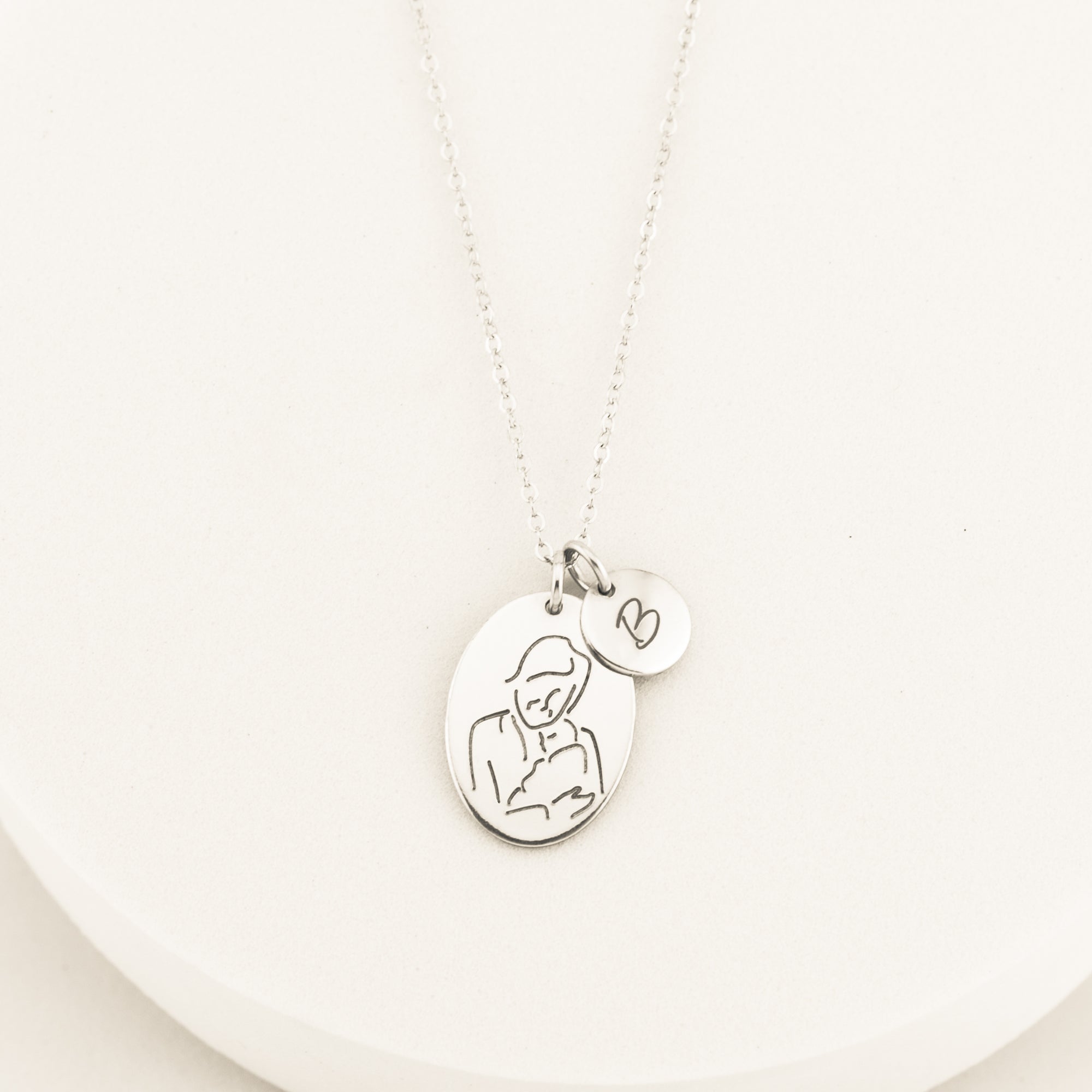 Grandmother Oval Disc Pendant Sketch Necklace