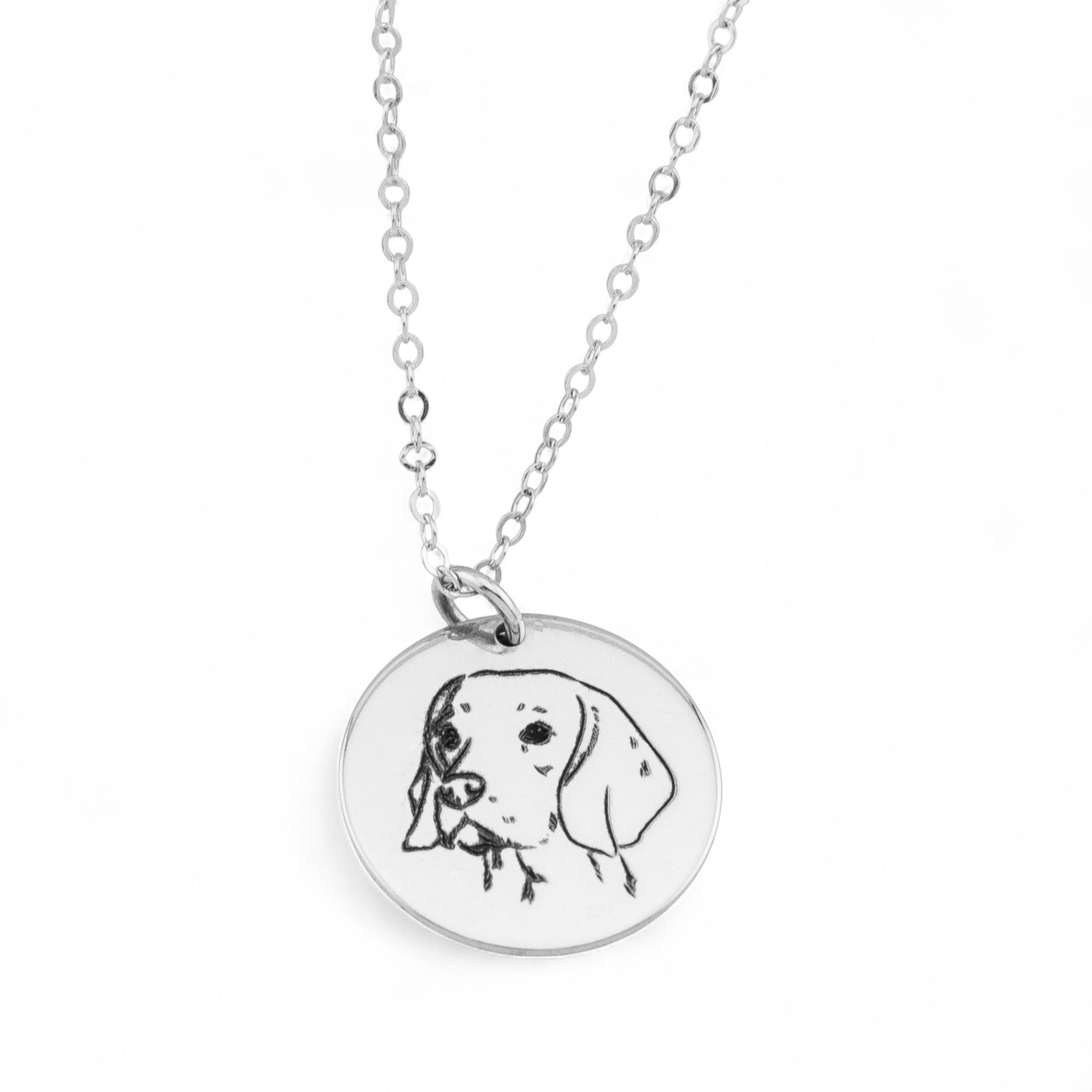Personalized Dog Face Outline Pendant Necklace, 5/8" Disc