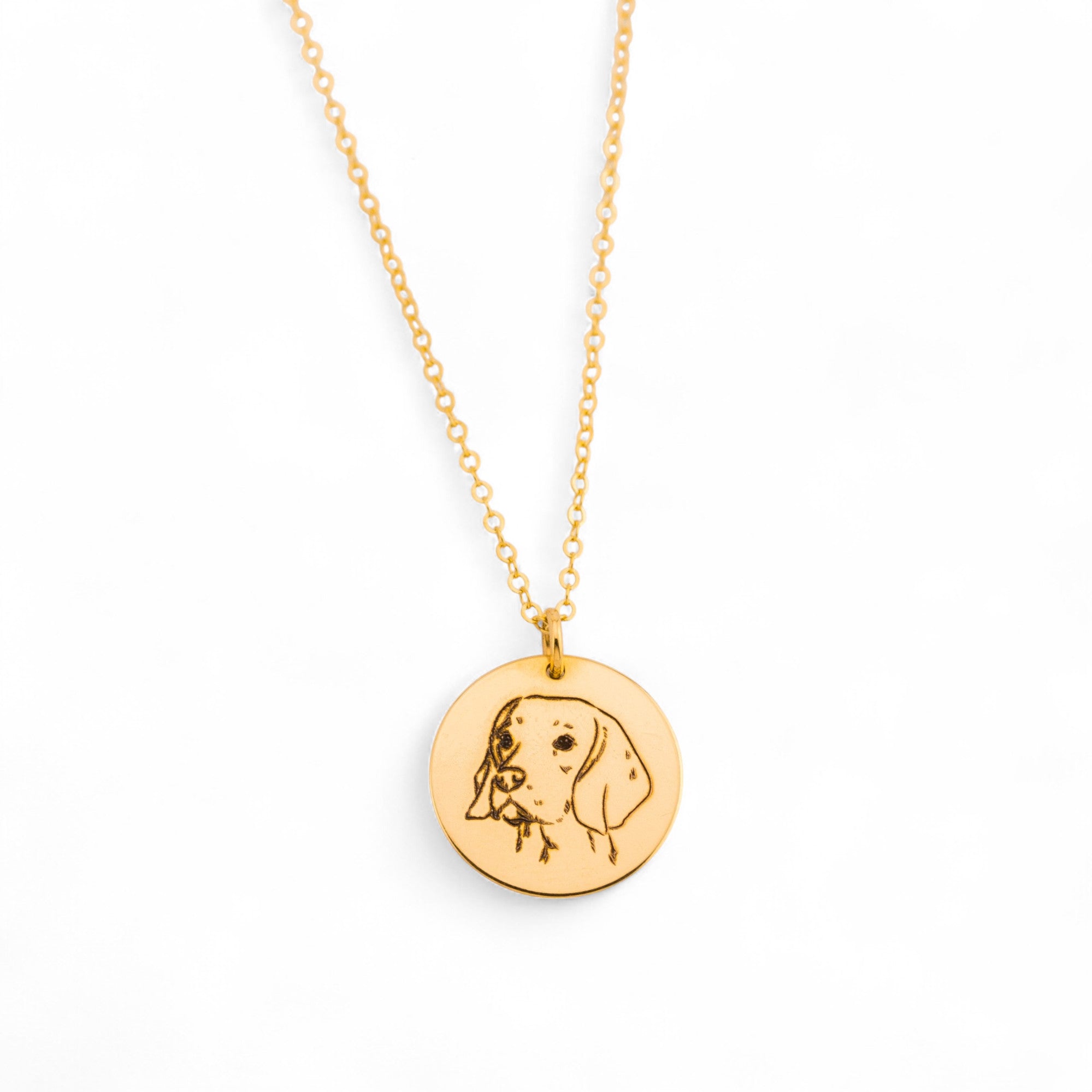 Personalized Dog Face Outline Pendant Necklace, 5/8" Disc