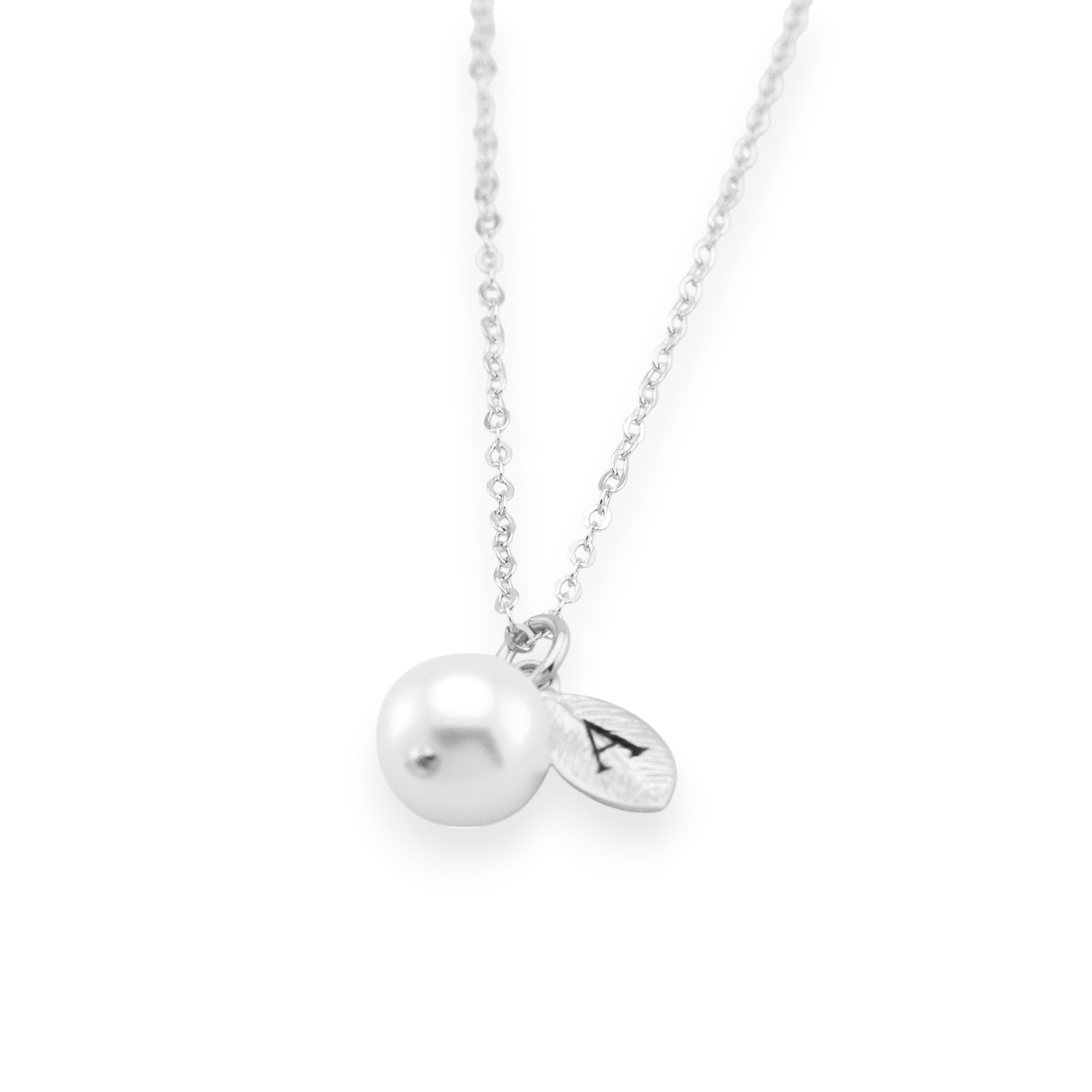 Initial Leaf Pendant Charm Pearl Necklace