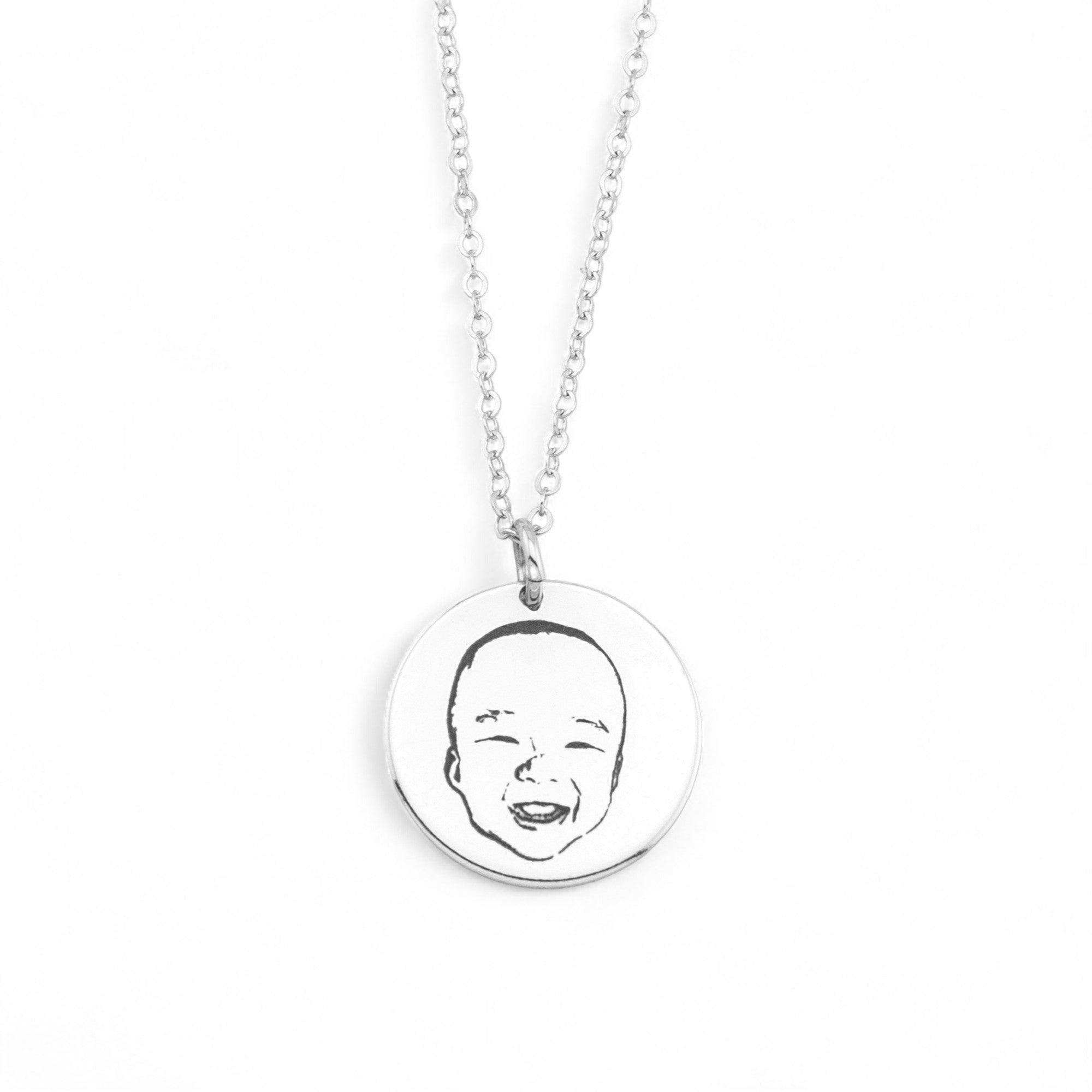 Actual Child Face Outline Pendant Necklace, 5/8" or 1"