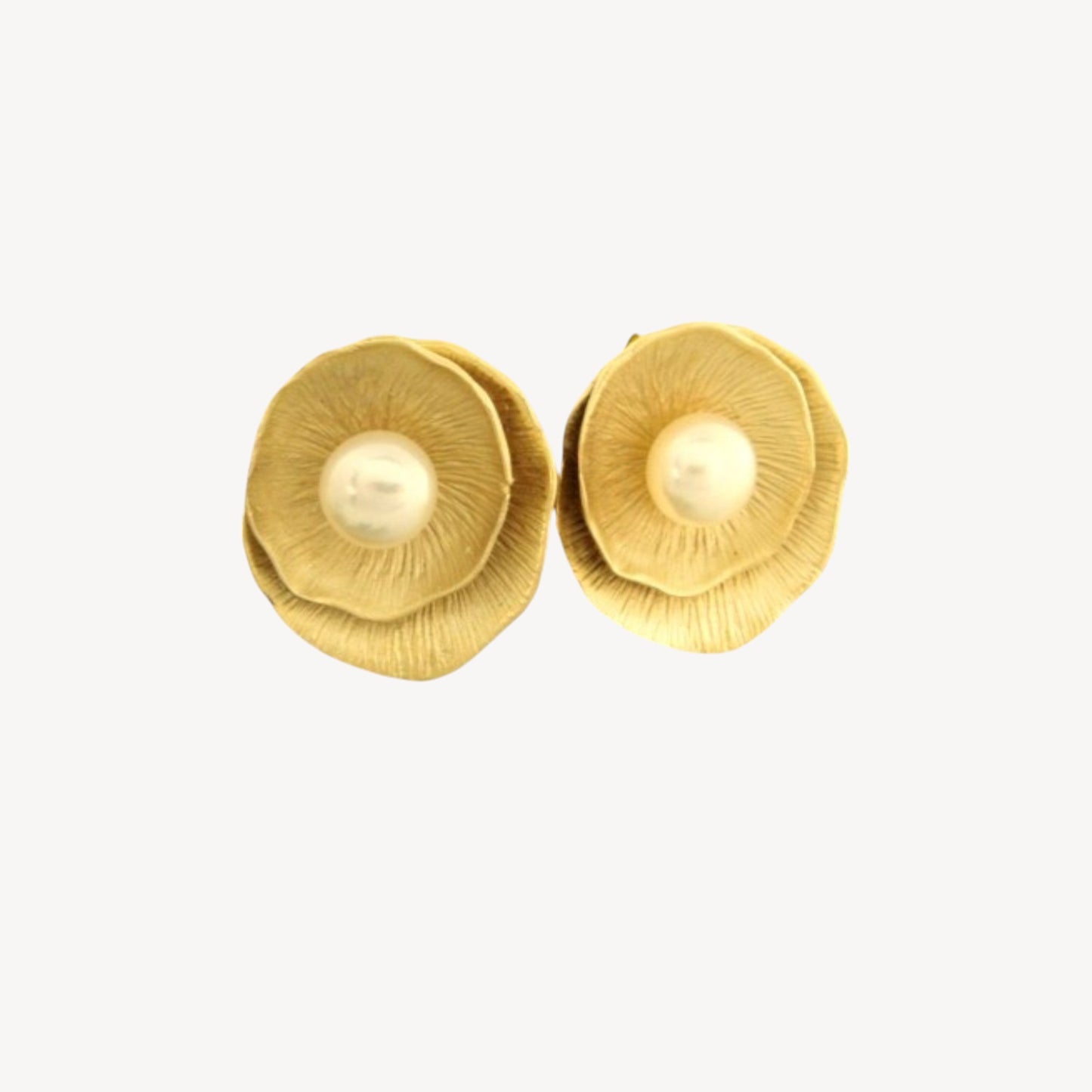 Lotus Leaf and Freshwater Pearl Stud Earrings