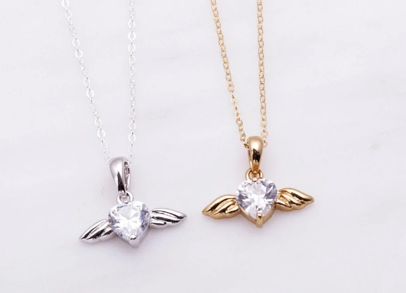 Heart and Angel Wings Cubic Zirconia Necklace