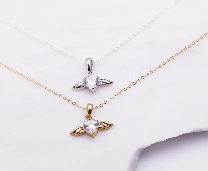 Heart and Angel Wings Cubic Zirconia Necklace