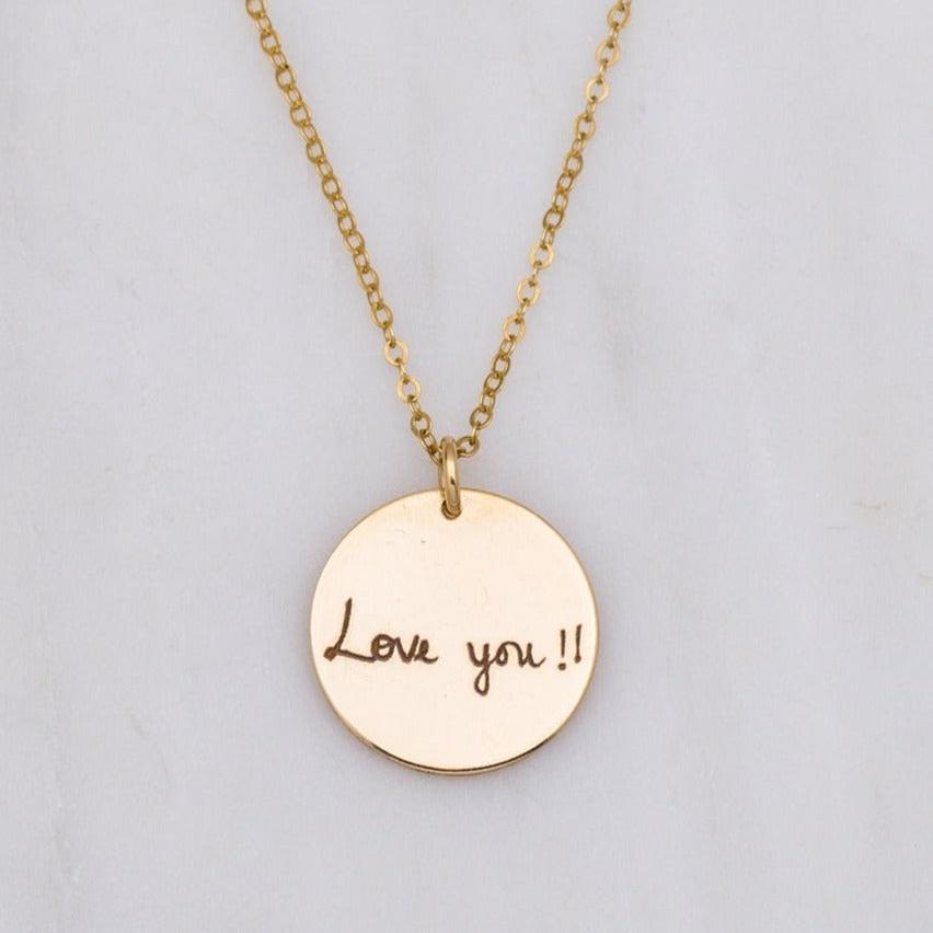 Actual Handwriting and Signature Necklace, 1-inch Disc