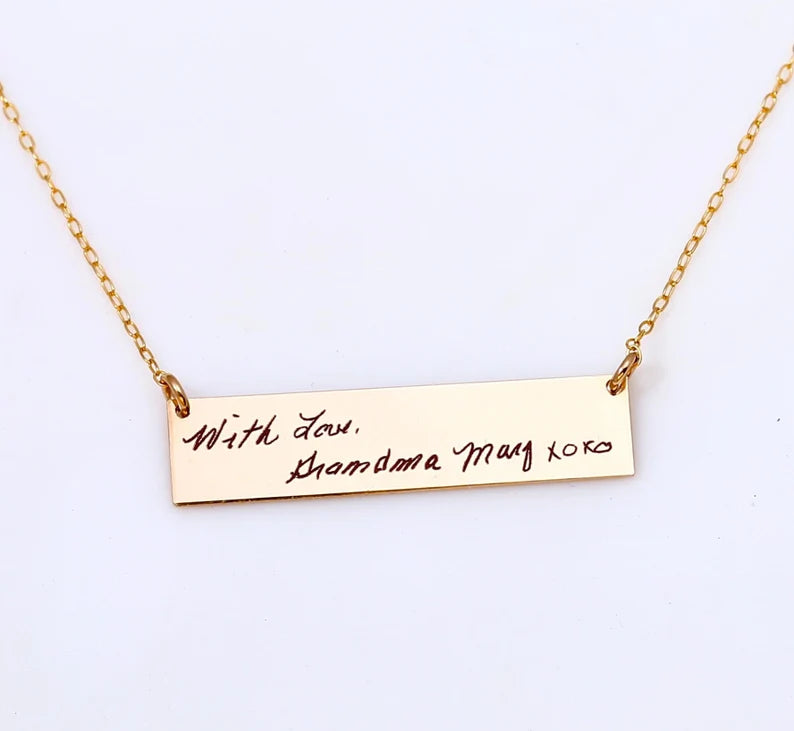 Customized Multiple lines Actual Handwriting Necklace, 2-inch Bar