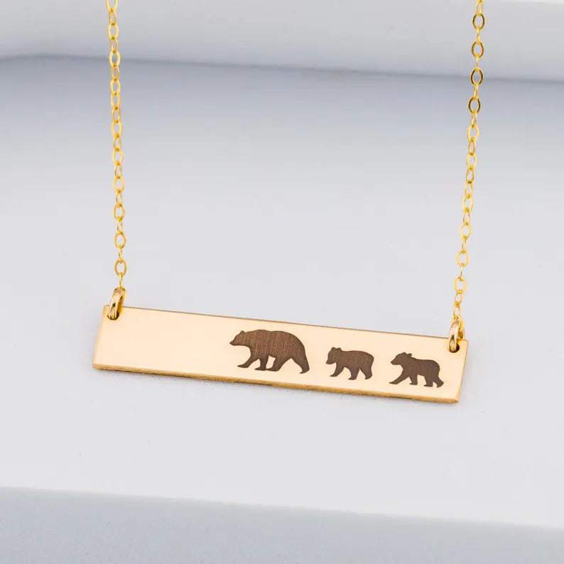 Mama Bear Bar Necklace, Mama Bear Bear Cubs Necklace