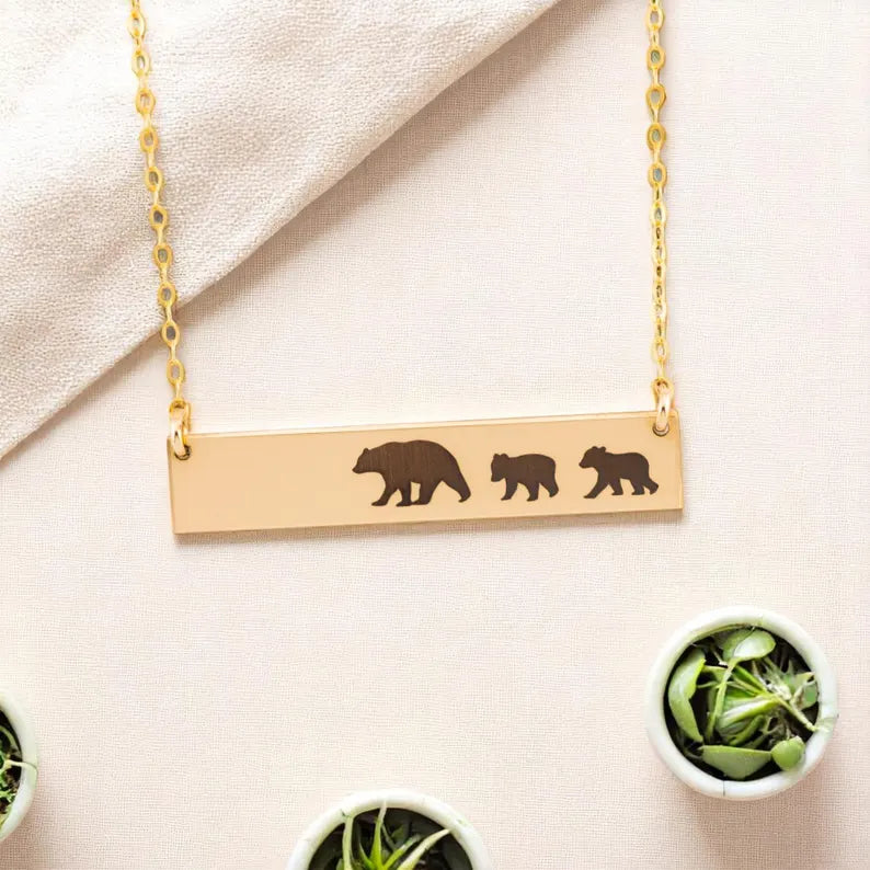 Mama Bear Bar Necklace, Mama Bear Bear Cubs Necklace