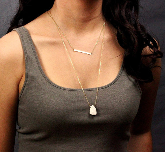Gold Filled Layered Druzy and Skinny Bar necklace