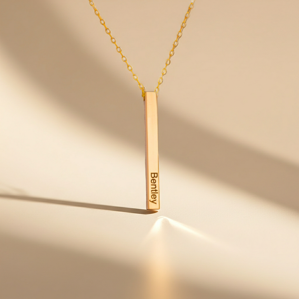 Customized 4-Sided Name Bar Necklace, 1.25-inch 3D Bar