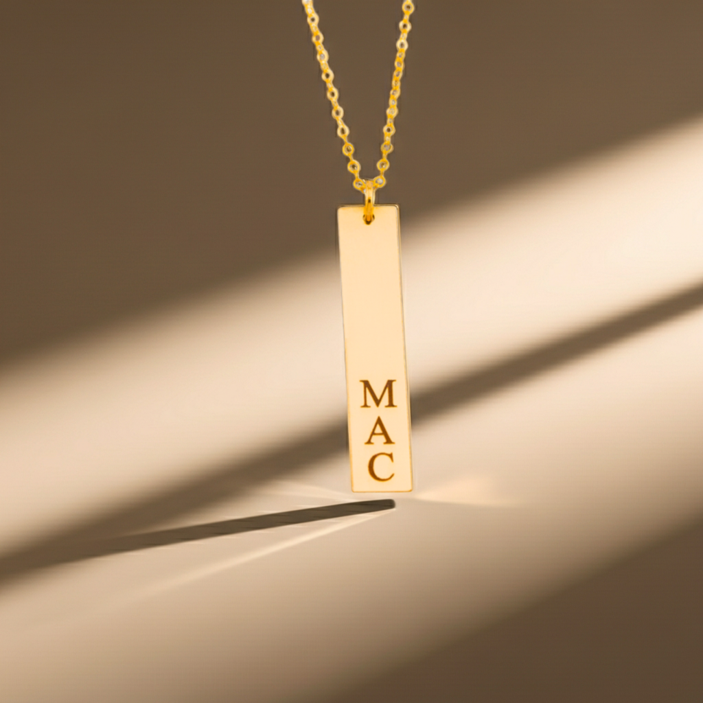 Engraved Vertical  Bar Name Plate Pendant Necklace, 1.25-inch Bar