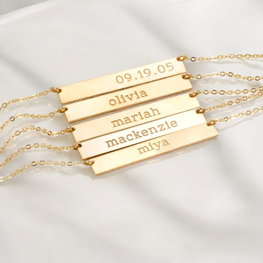 Personalized Rectangle Name Plate Bar Necklace, 1.5-inch bar
