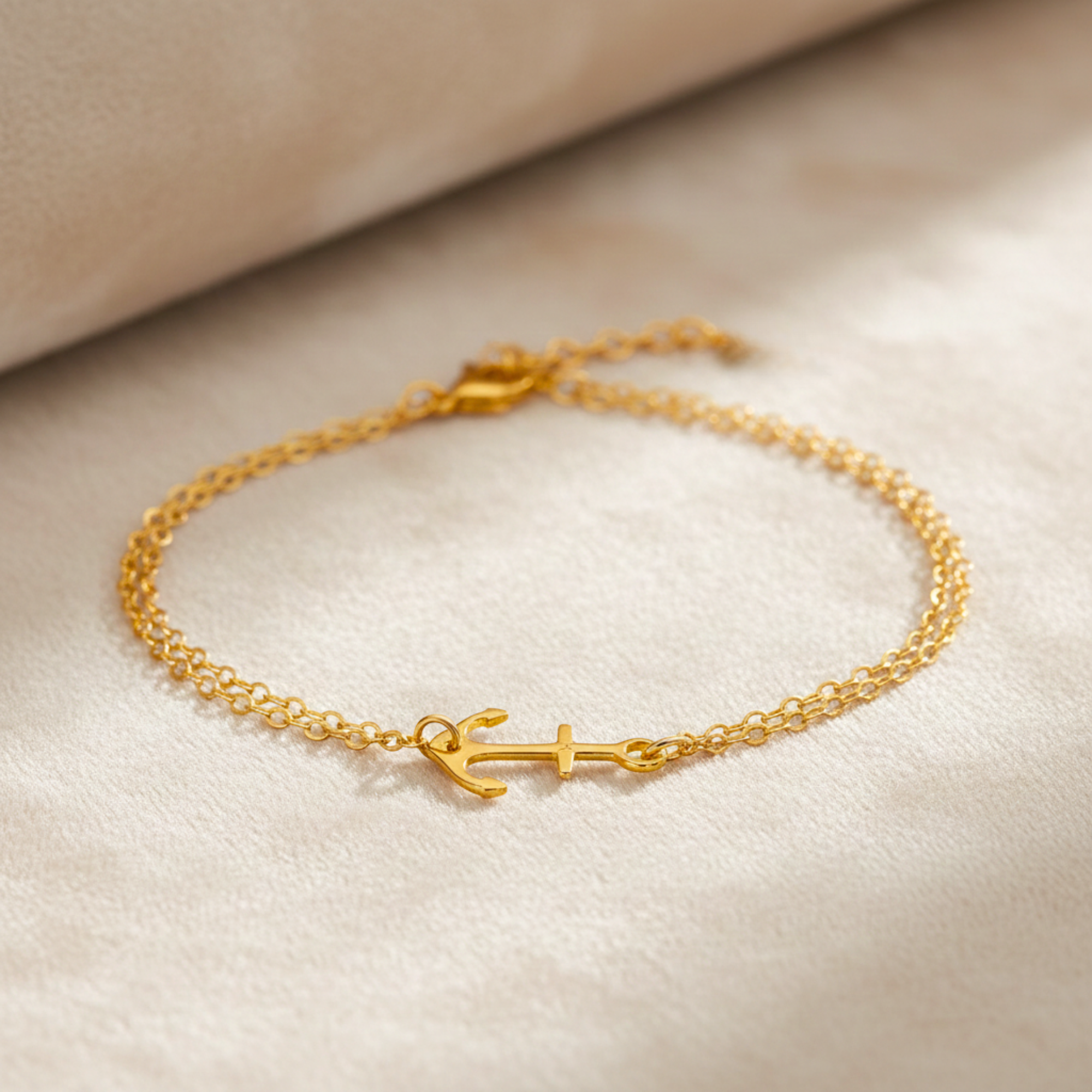 Small Anchor Bracelet with Double Chains