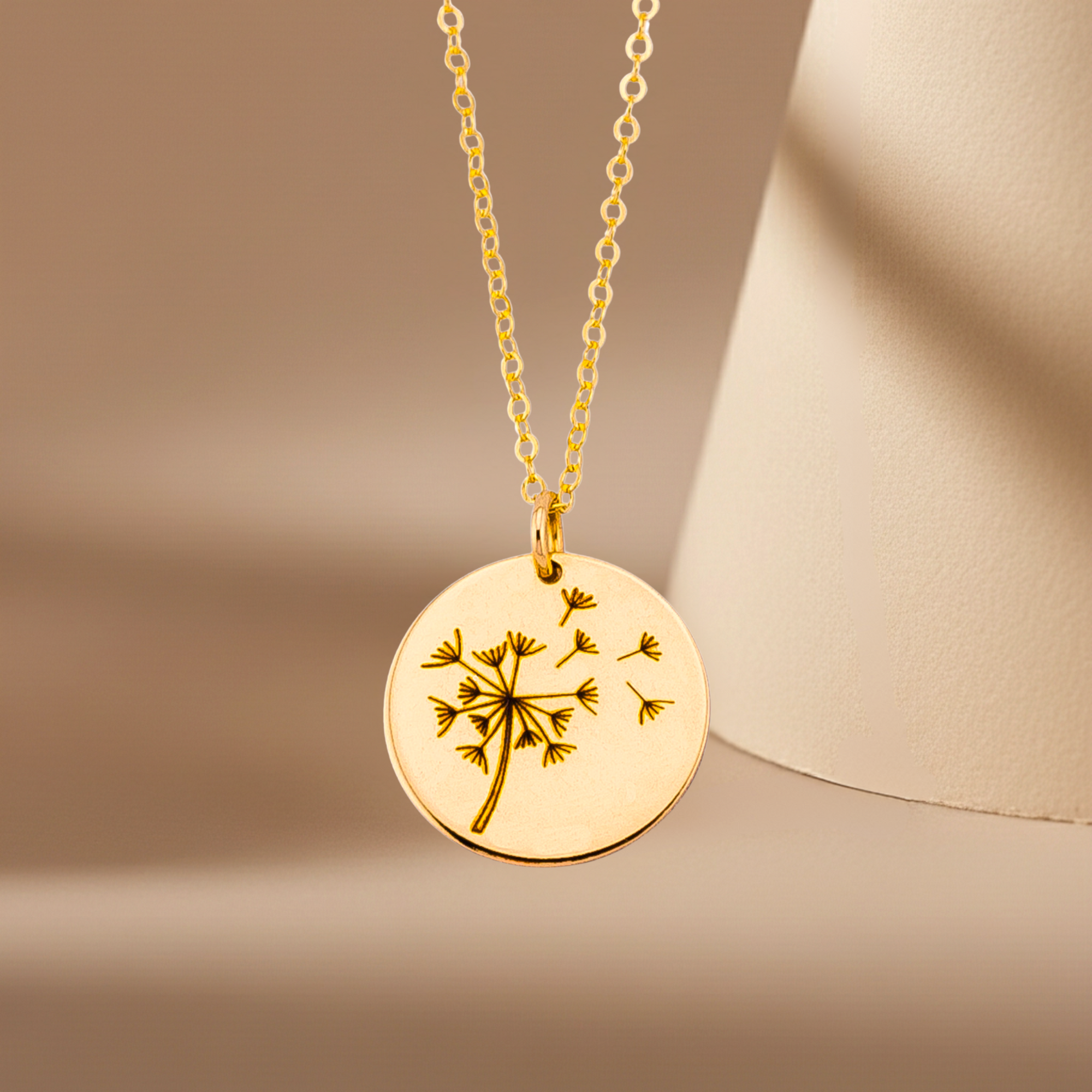 Dandelion Pendant Necklace, 5/8" Disc