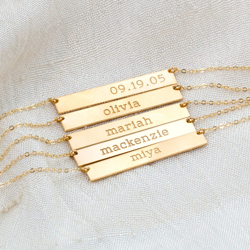 Personalized Rectangle Name Plate Bar Necklace, 1.5-inch bar