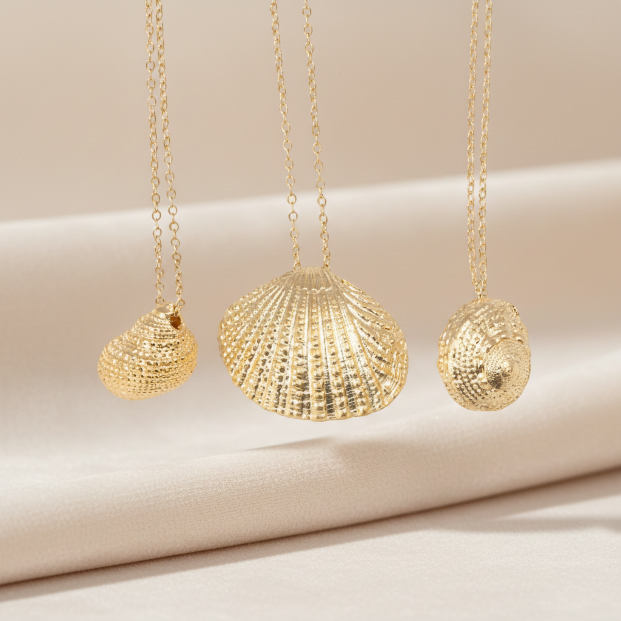 Sea Shell Necklace – Ocean Inspired Necklace – Conch, Clam & Spiral Shell Pendant, Dainty Seashell Jewelry – Minimalist Beach Necklace Gift