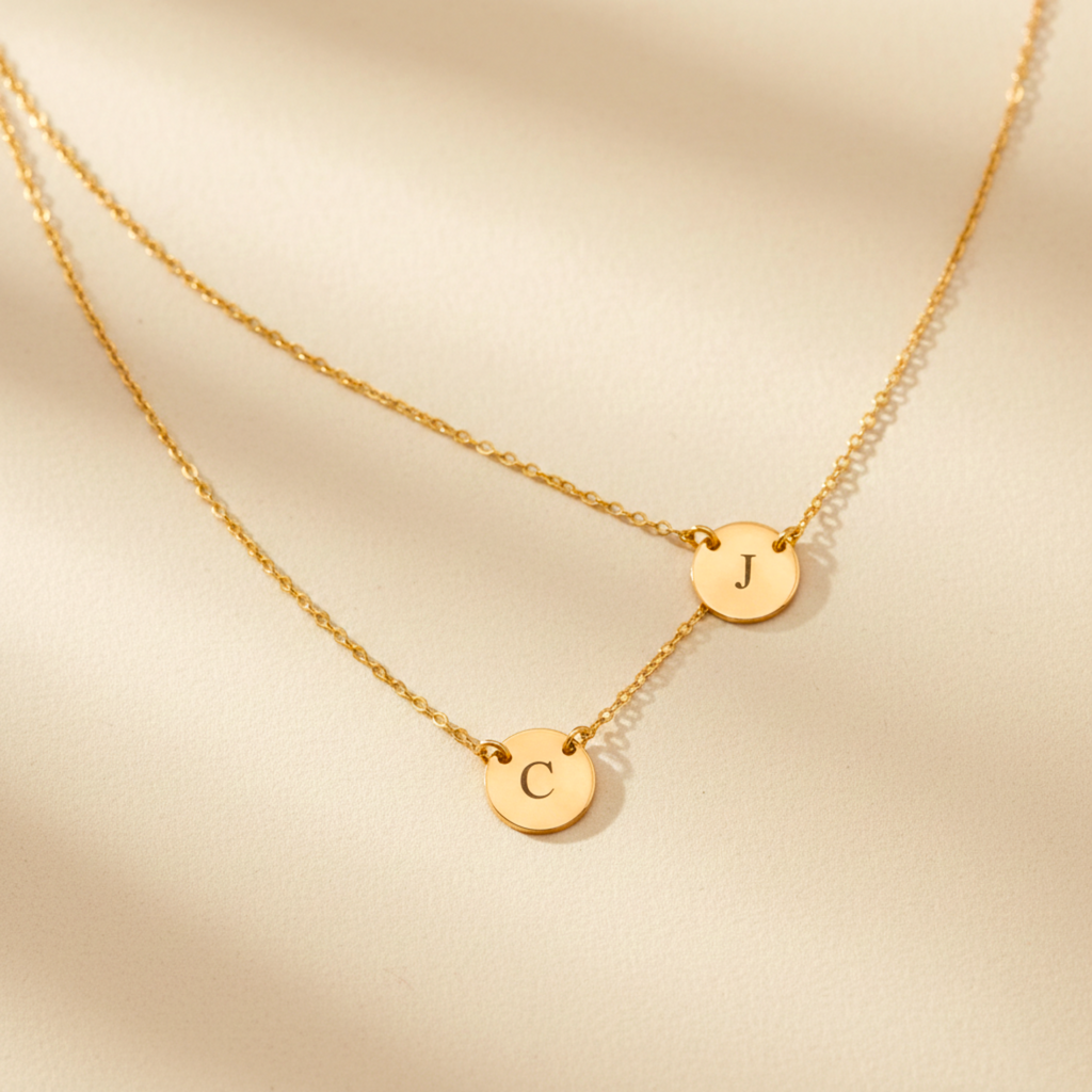 Small Circle 2 Strands Layered Necklace, 3/8" Discs