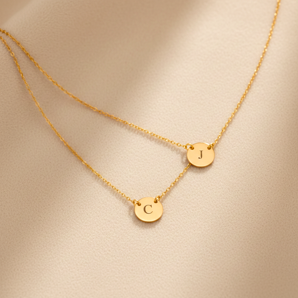 Small Circle 2 Strands Layered Necklace, 3/8" Discs