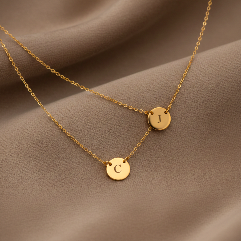 Small Circle 2 Strands Layered Necklace, 3/8" Discs