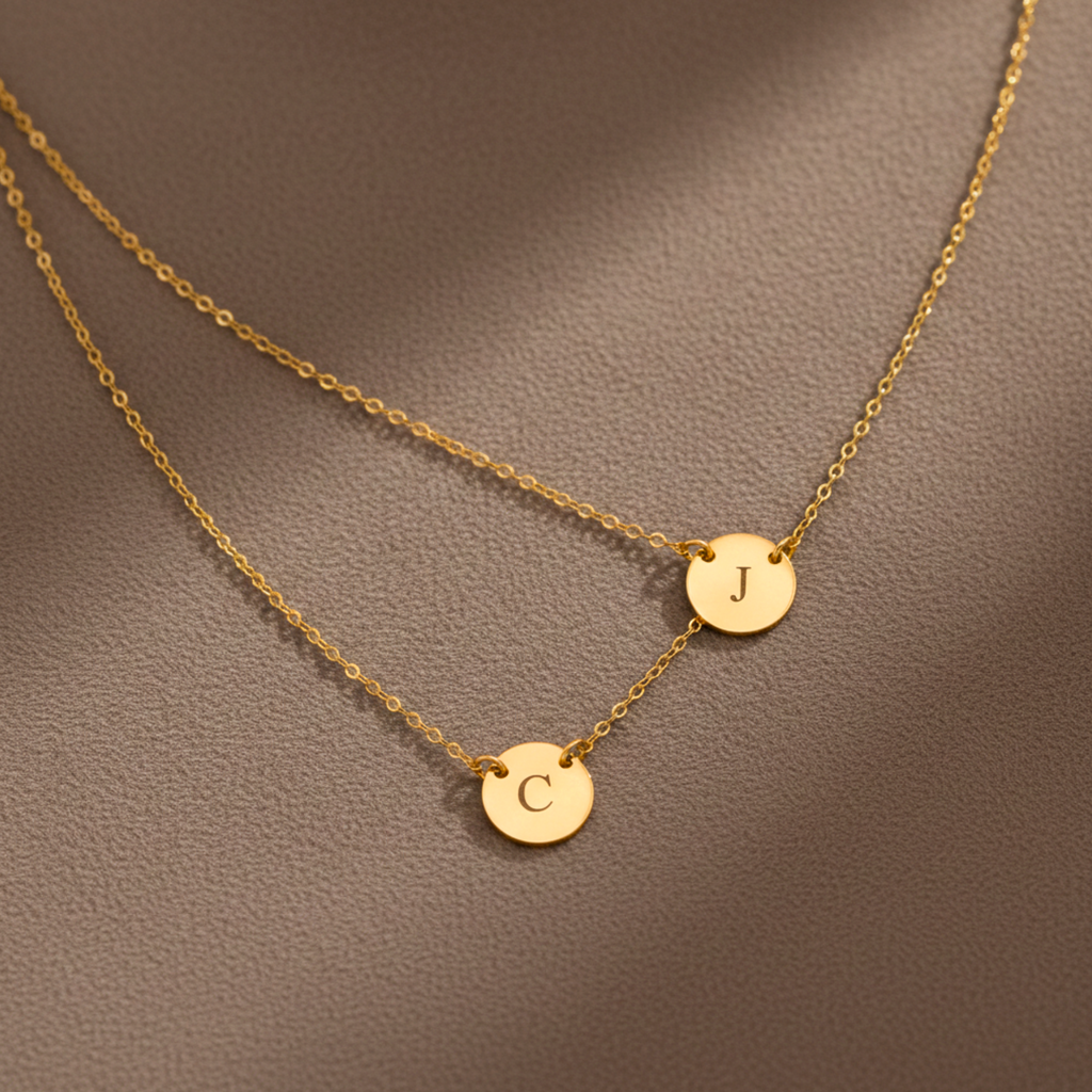 Small Circle 2 Strands Layered Necklace, 3/8" Discs