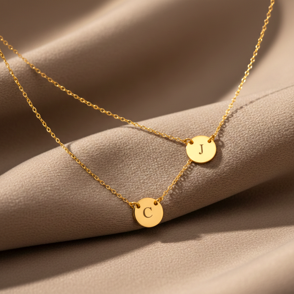 Small Circle 2 Strands Layered Necklace, 3/8" Discs