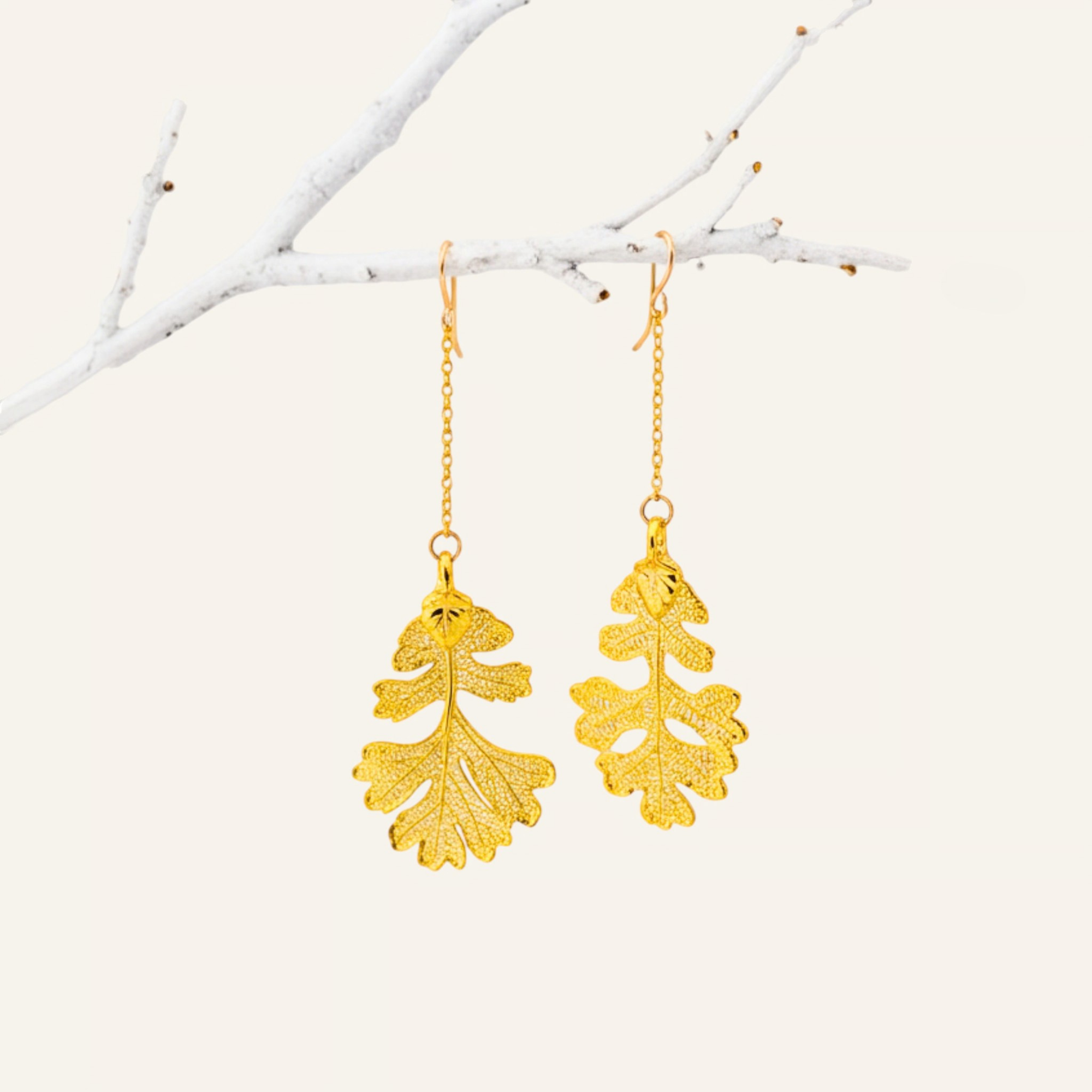 Dangle Real Leaf Long Earrings