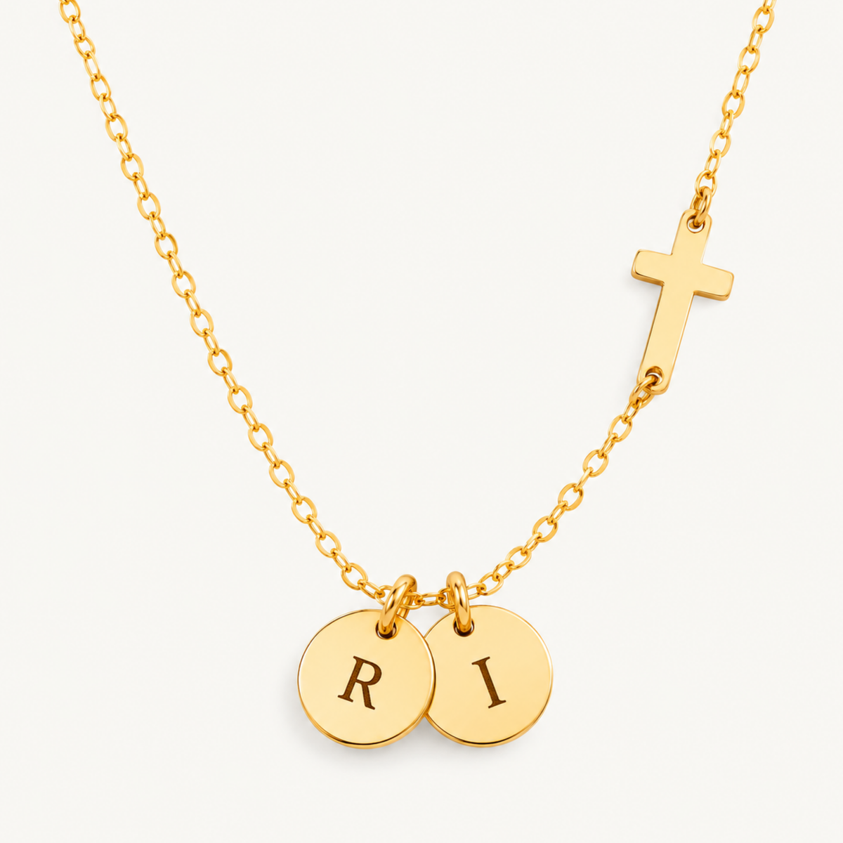 Sideways Cross Necklace – Initial Disc Charm