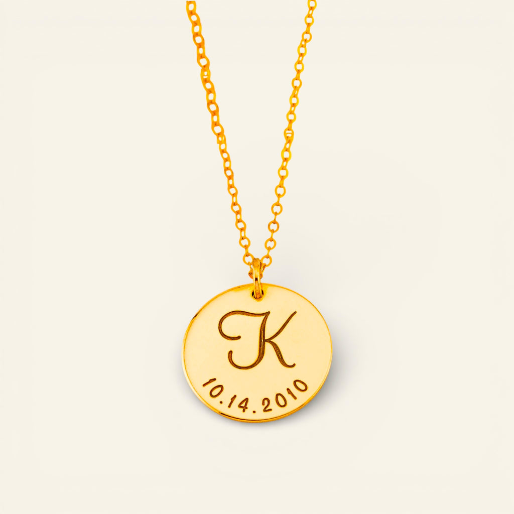 Mother Necklace with Kids Initial, 5/8" Disc
