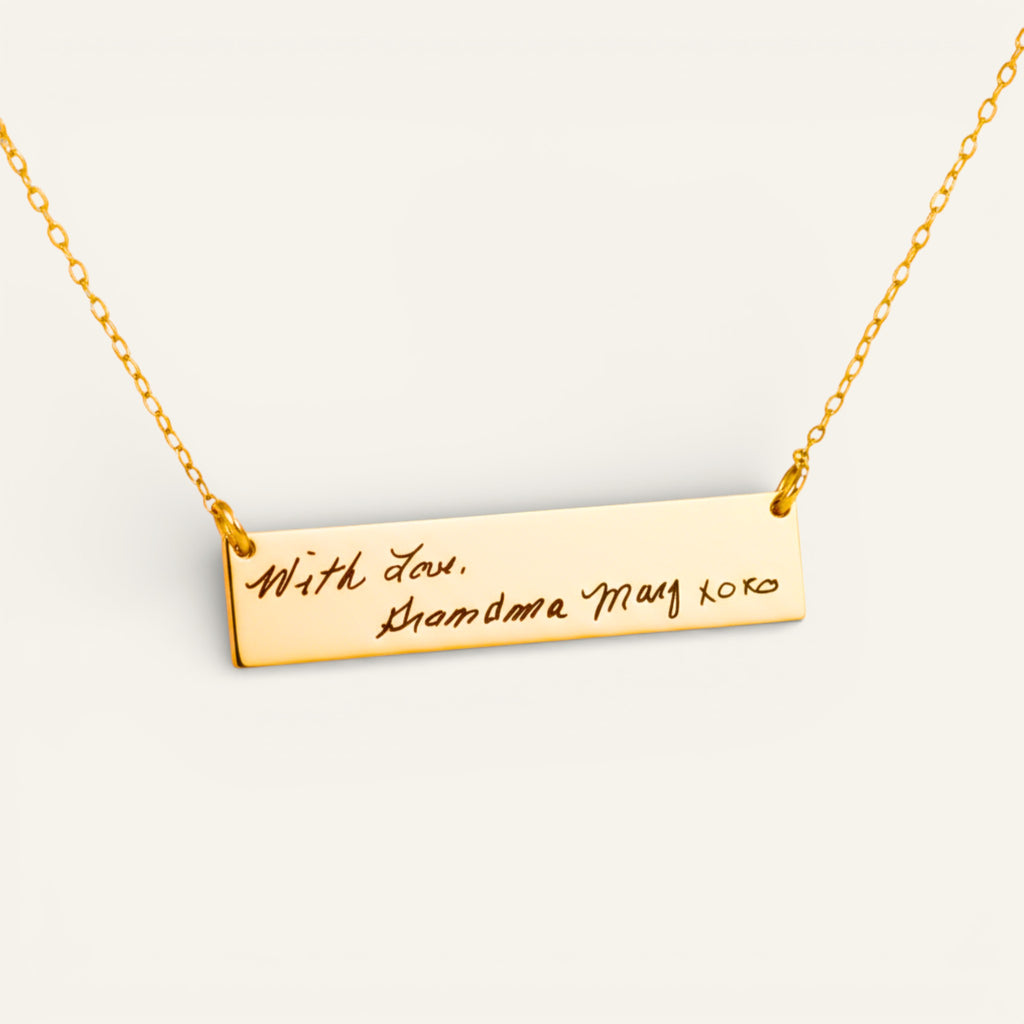 Customized Engrave Real Handwriting Large Bar Pendant Necklace, 2" Bar