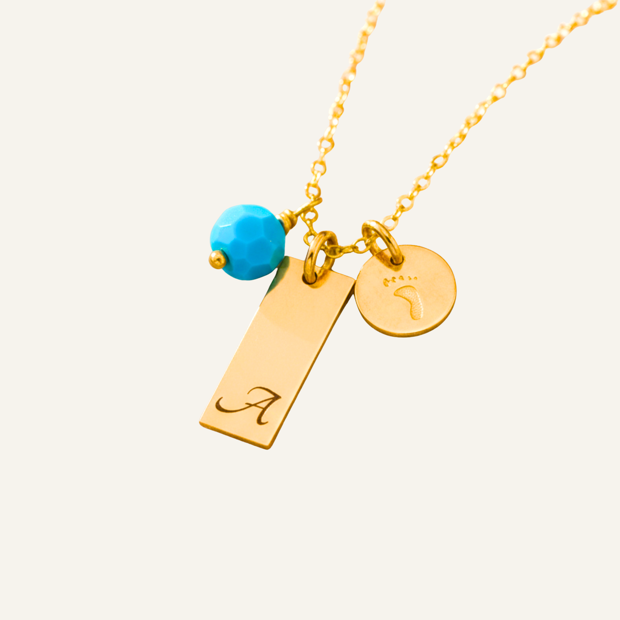 Personalized Name Bar Necklace, Birthstone Necklace and Baby Foot Charm