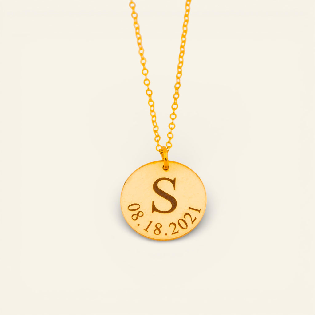 Personalized Initial and Birth Date Pendant Necklace, 5/8-inch Disc