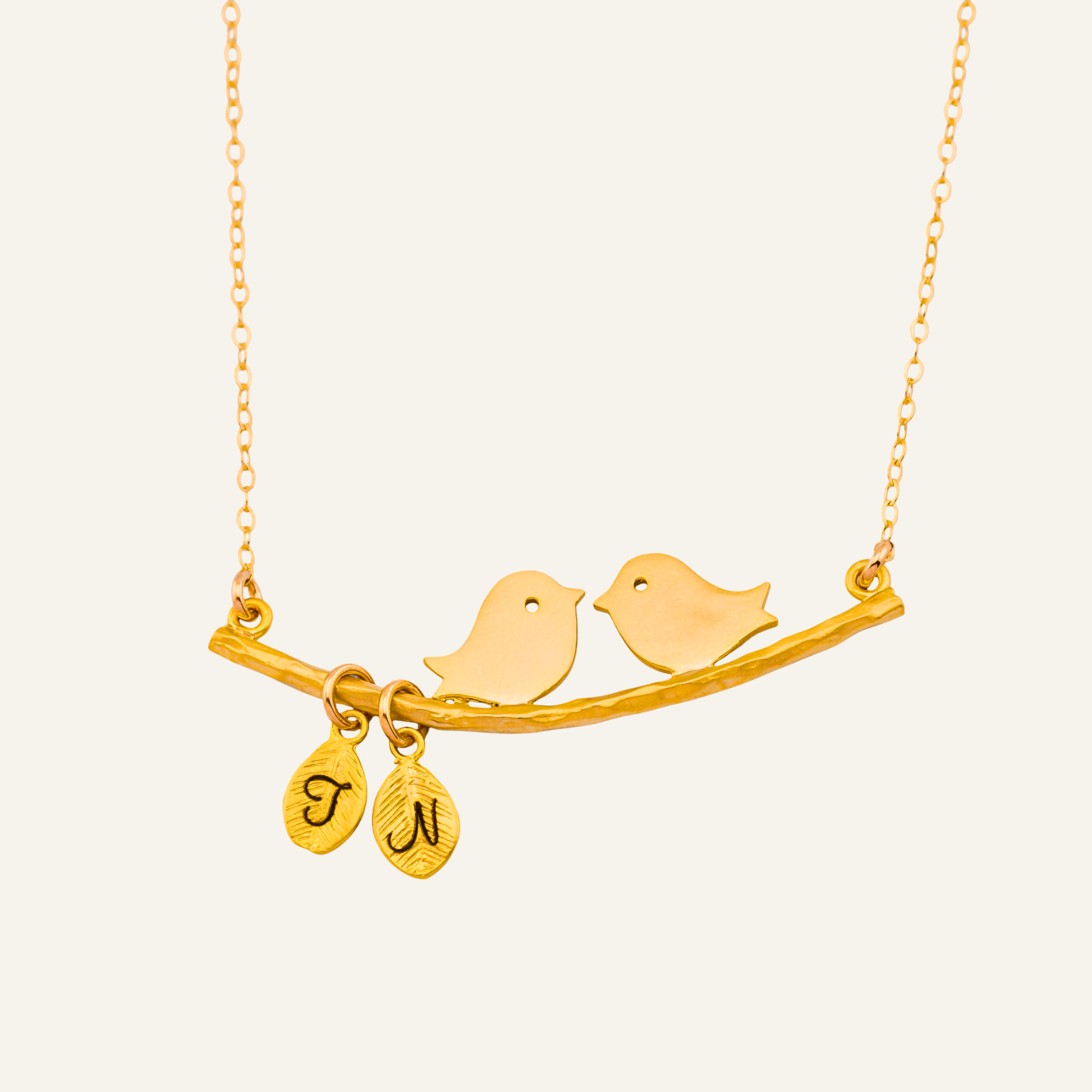 Kissing Bird Pendant and Leaf Necklace