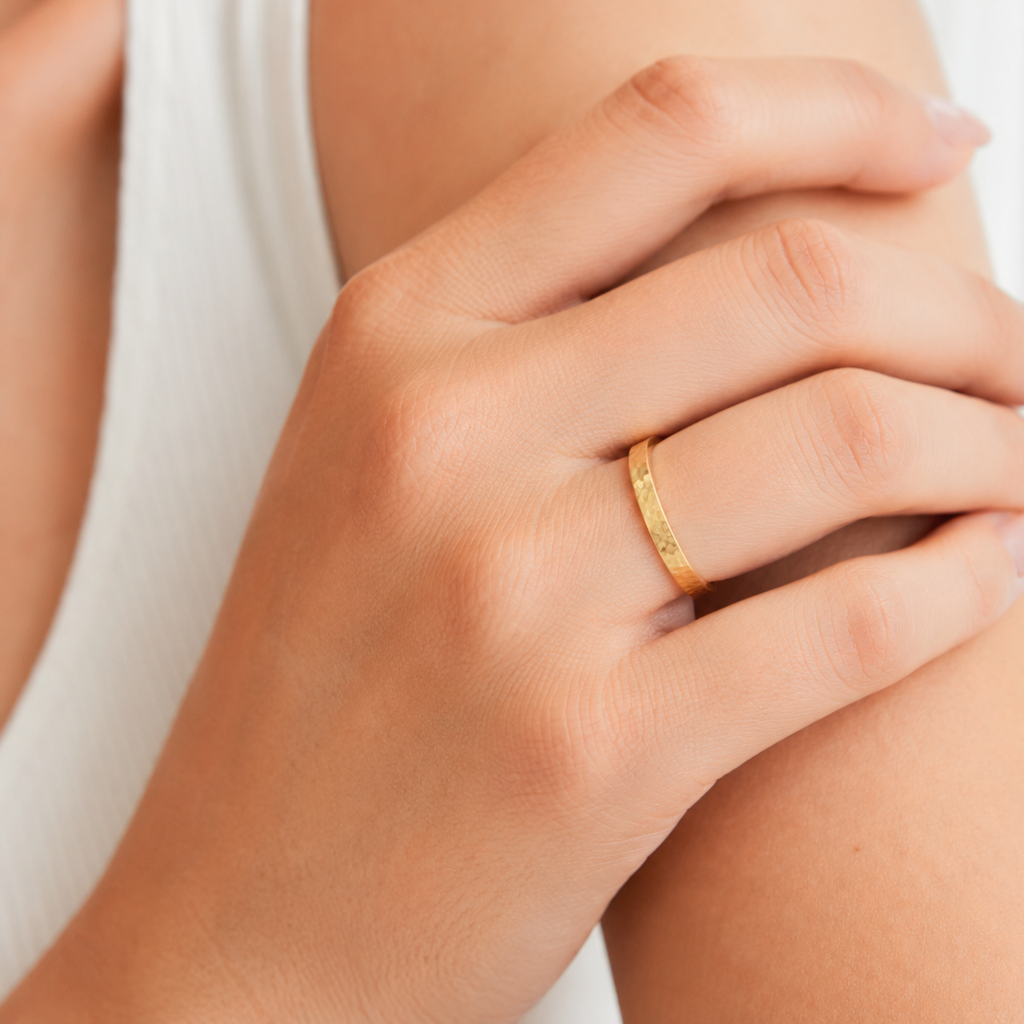 Custom Hammered Band Ring, Dainty Silver or Gold Fill Name Ring, Couple Initial Ring, Stackable