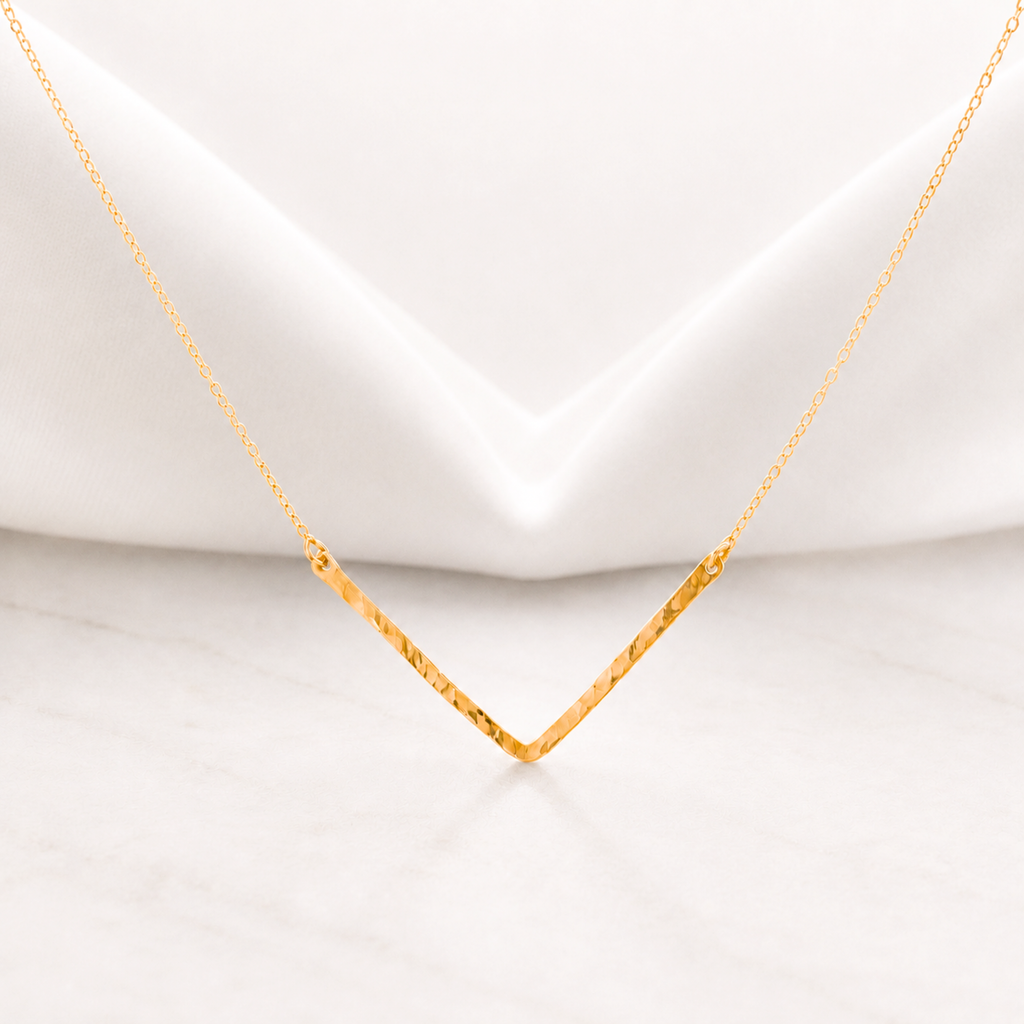 Delicate Chevron Necklace, Modern Hammered V Bar Jewelry, Dainty Layering Necklace