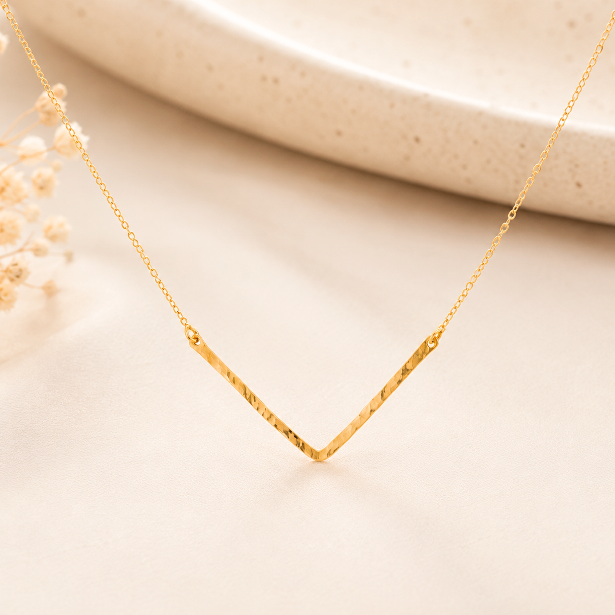 Delicate Chevron Necklace, Modern Hammered V Bar Jewelry, Dainty Layering Necklace