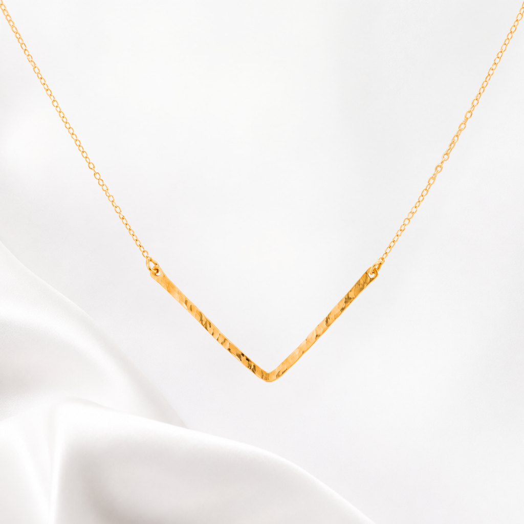 Delicate Chevron Necklace, Modern Hammered V Bar Jewelry, Dainty Layering Necklace
