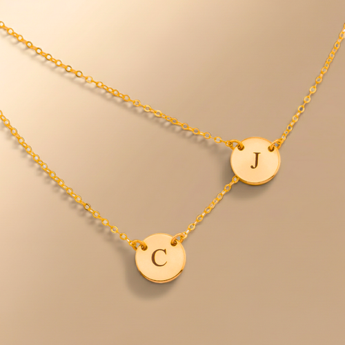 Small Circle 2 Strands Layered Necklace, 3/8" Discs