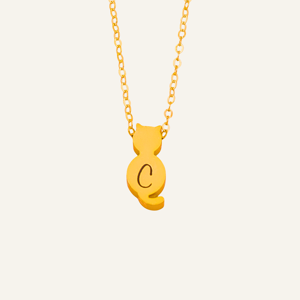 Personalized Initial Cat Necklace