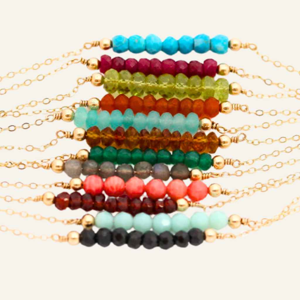 Short Gemstone Bar Bracelet, 1.5" Bar