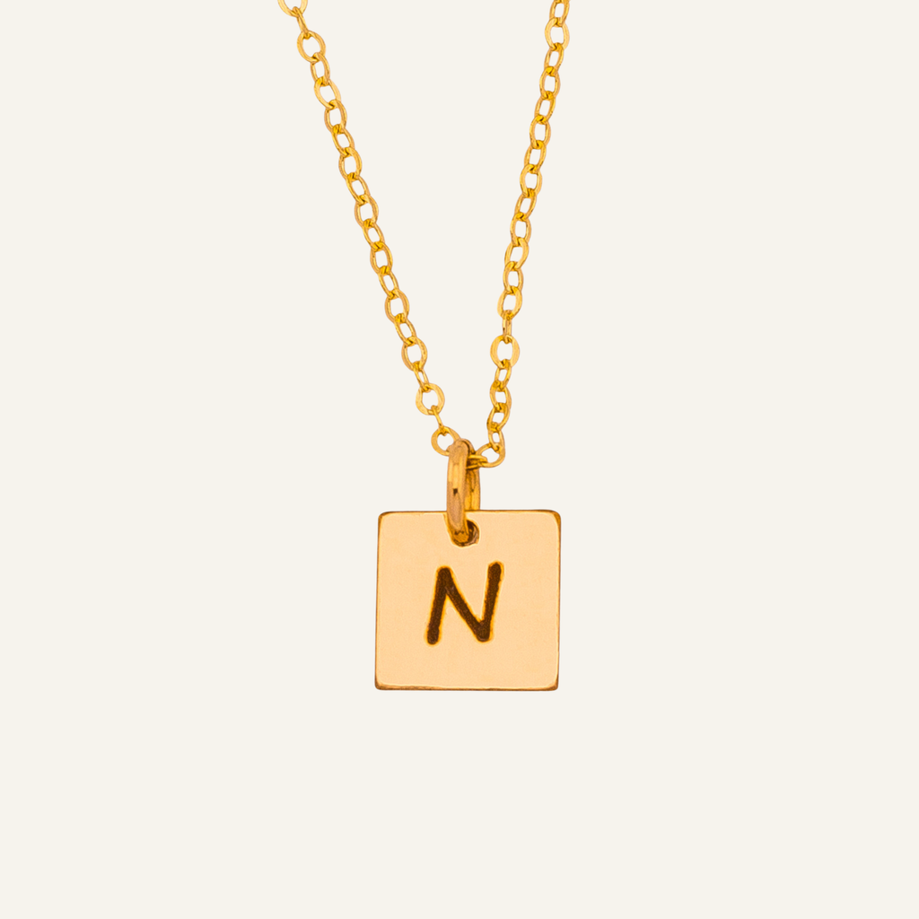 Tiny Square Initial Necklace, 8mm Square