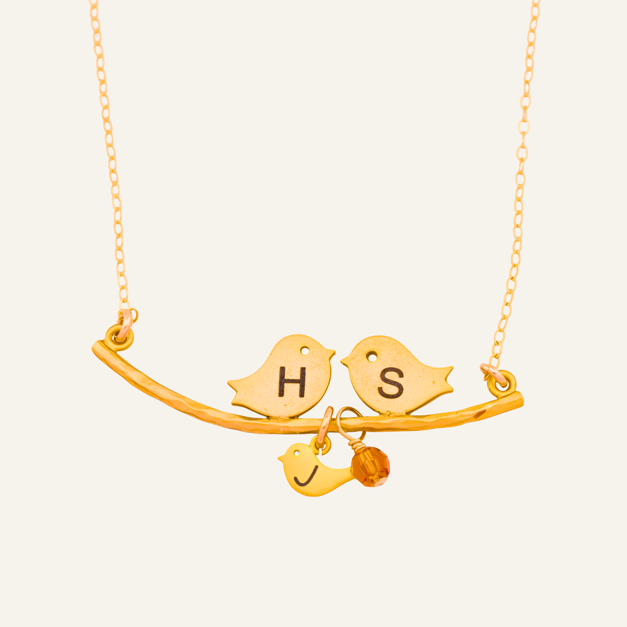 Personalized Birthstone Family Bird and Birthstone Necklace