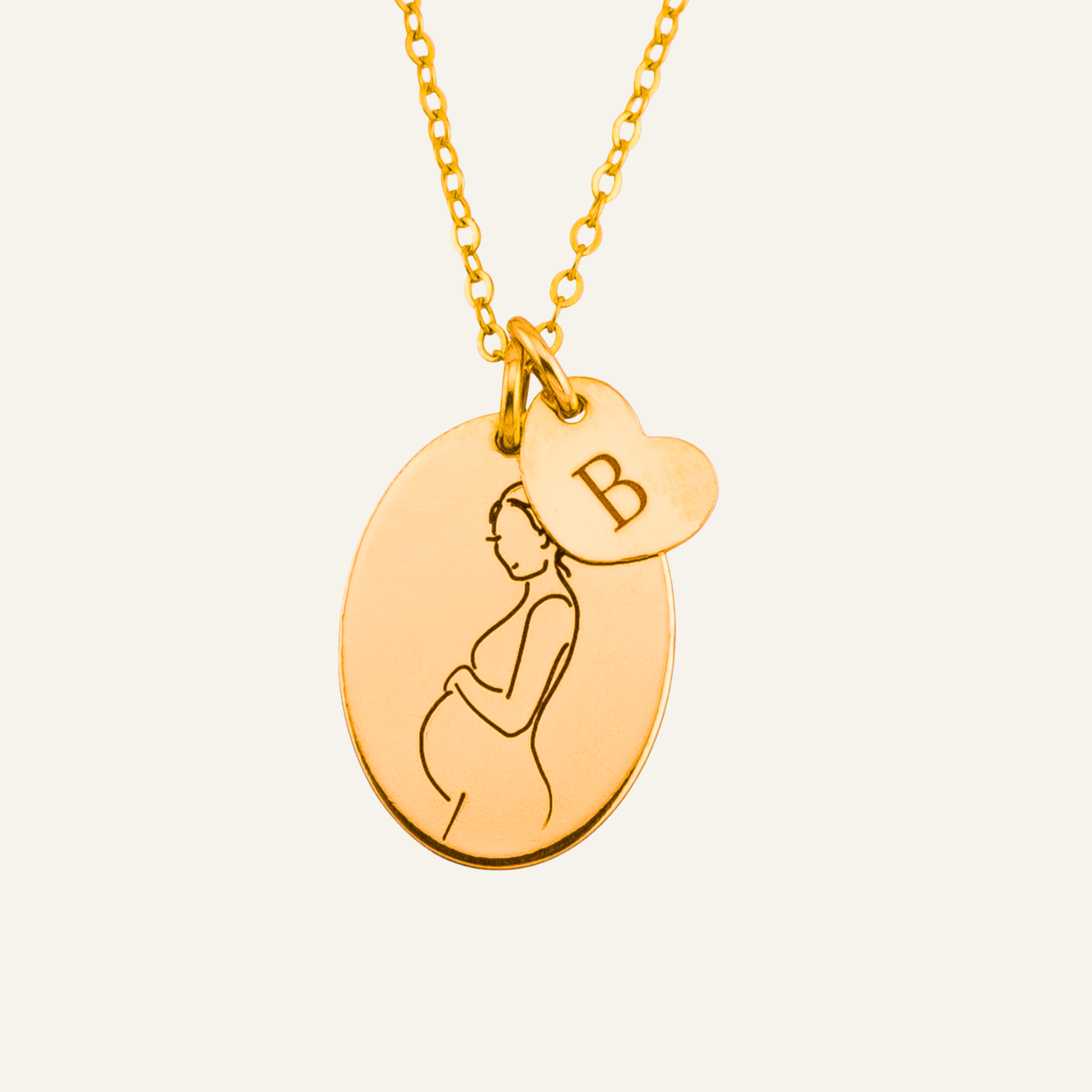 Mother  Oval Disc Pendant Sketch Necklace