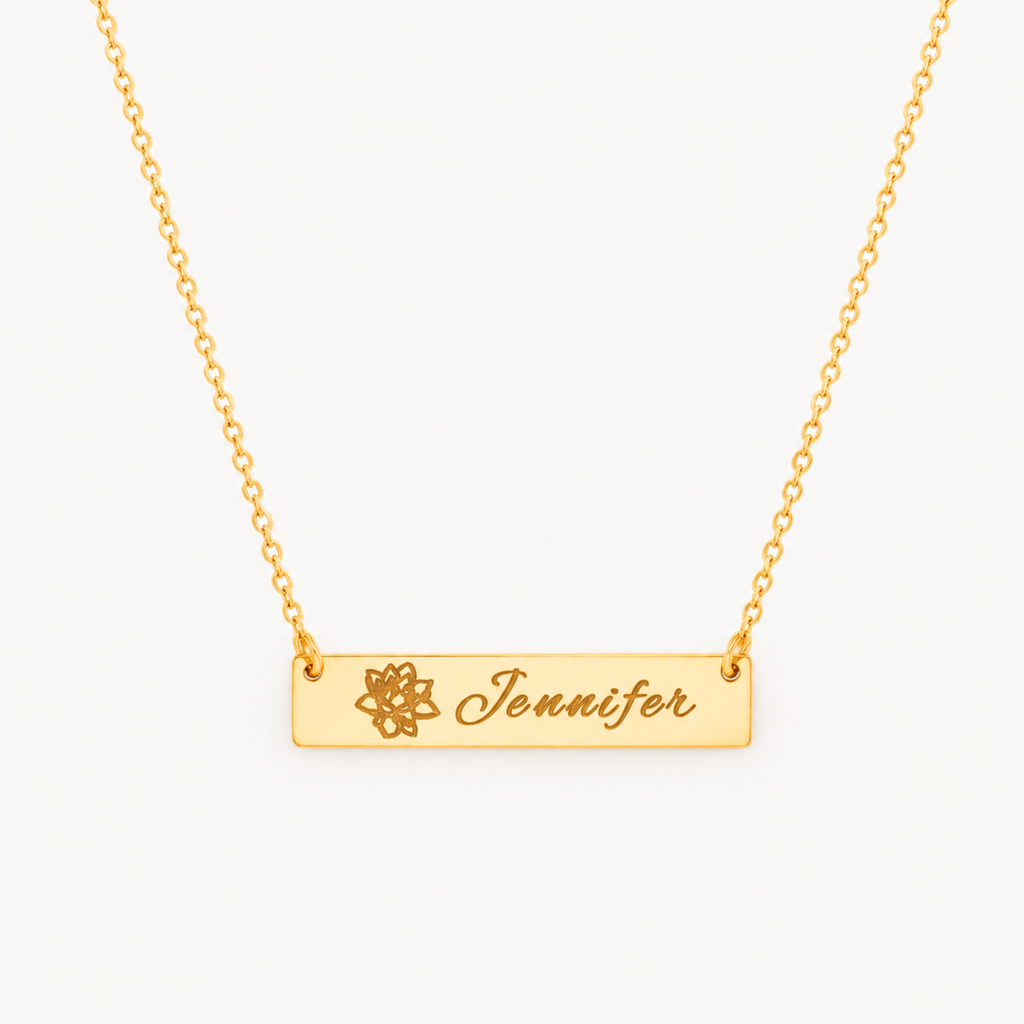Personalized Name Bar Necklace – Birth Flower