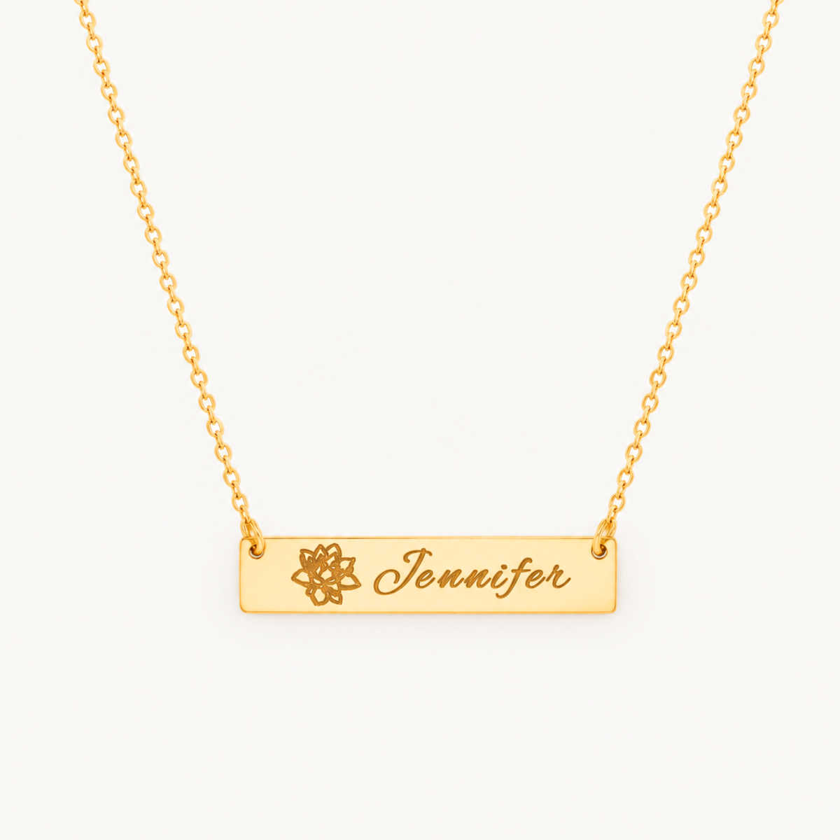 Personalized Name Bar Necklace – Birth Flower