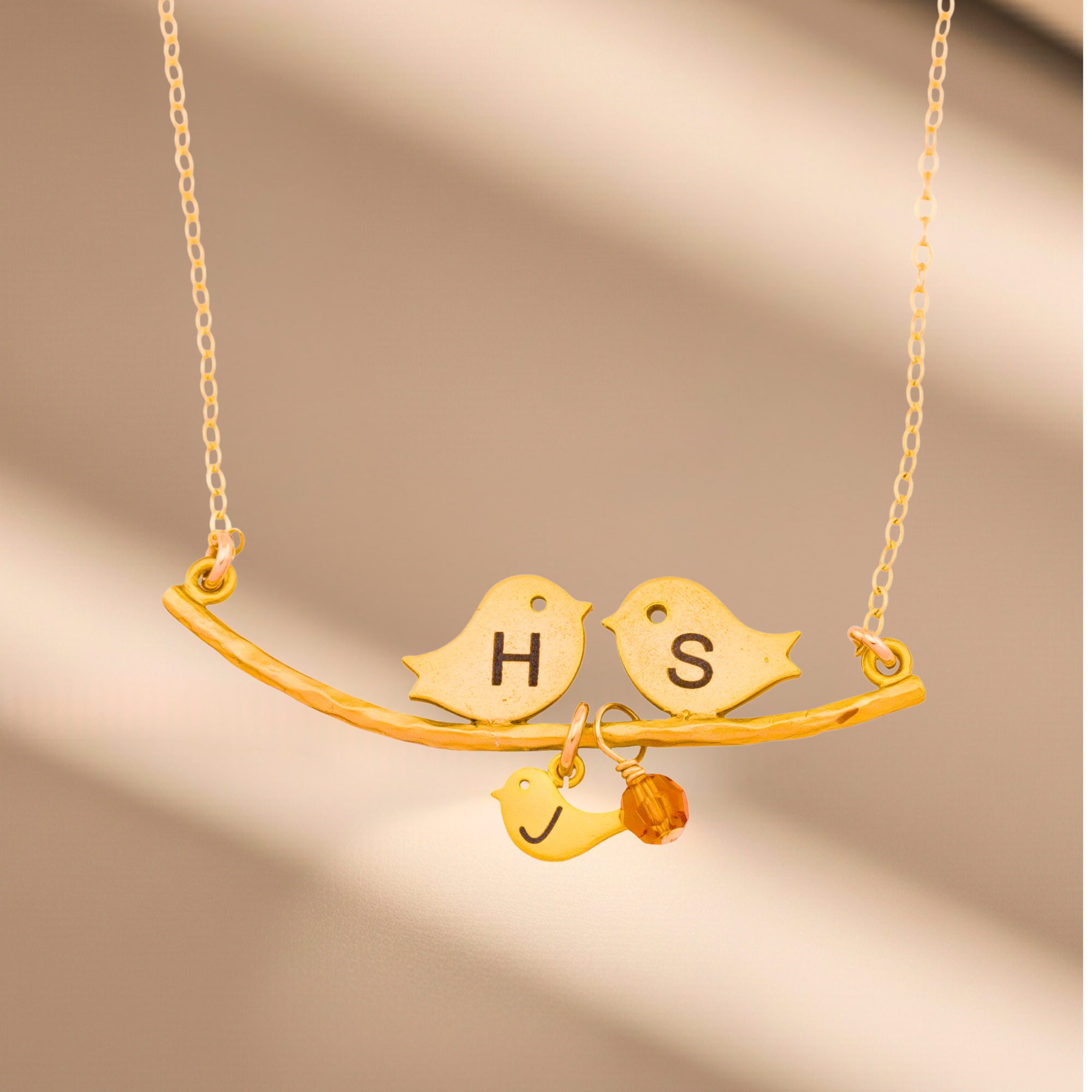 Personalized Birthstone Family Bird and Birthstone Necklace