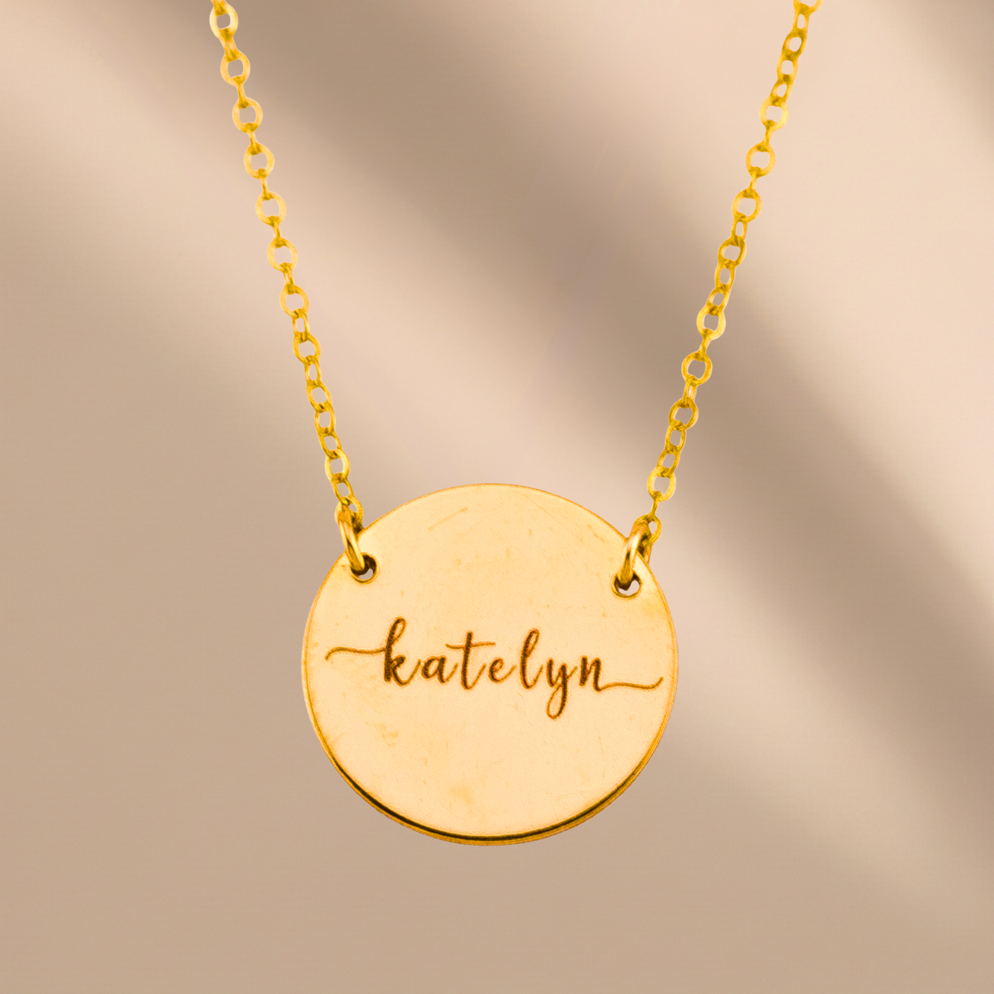 Engraved Disc Pendant Necklace, 5/8" Disc